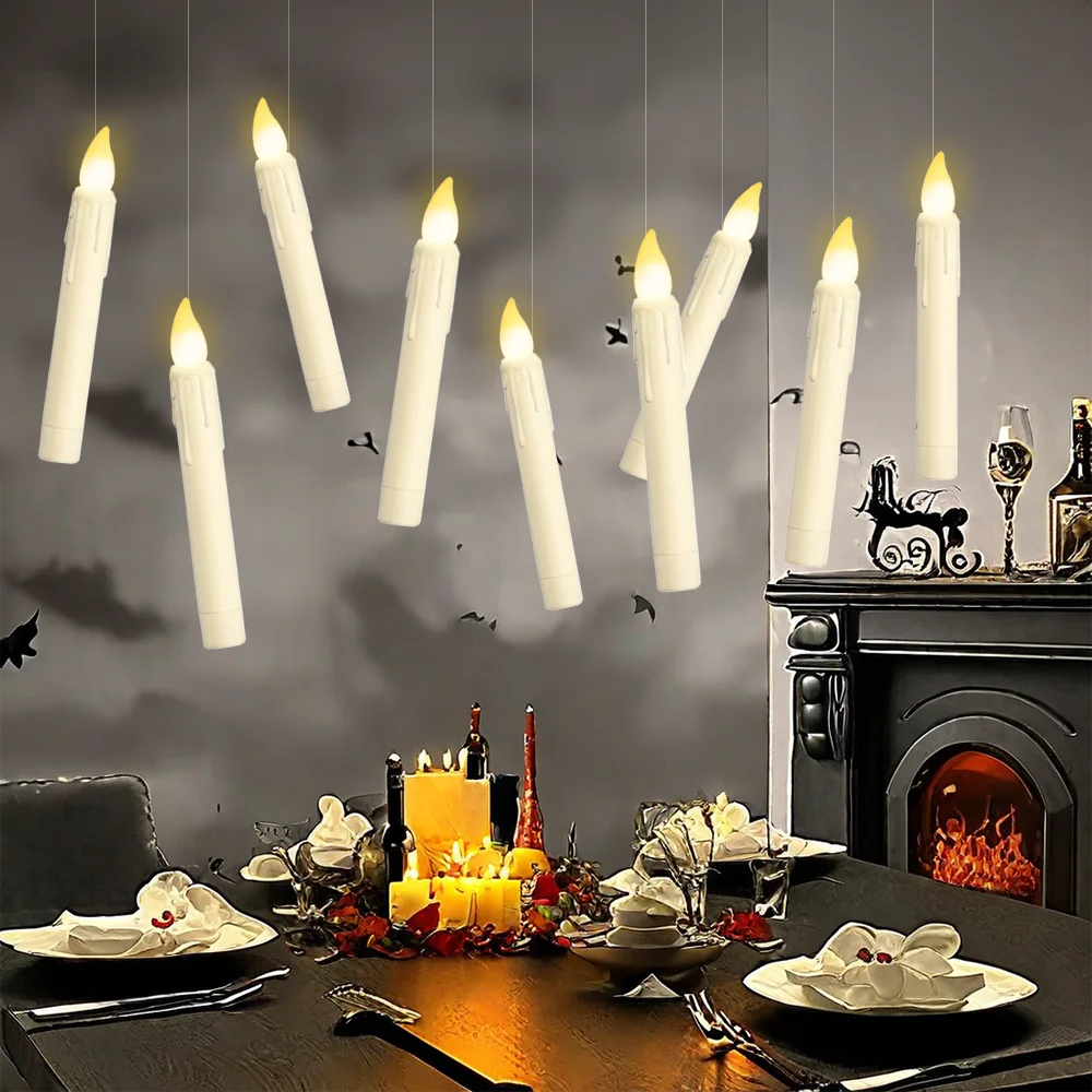 FPOO Magic Wand Floating LED Candle, Remote Control,Flashing Warm Light, LED Cone Candle, Suitable for Halloween,Home Decoration