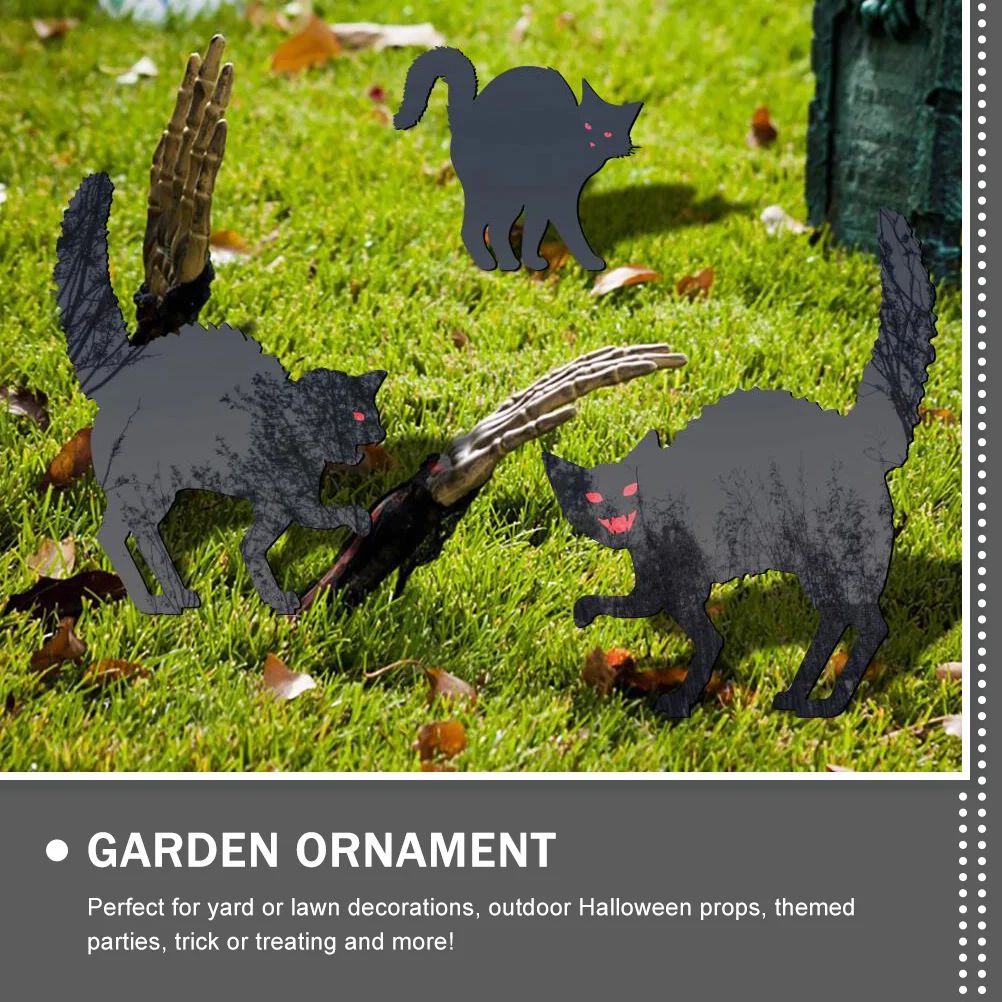 3 Pcs Garden Black Cat Cuttings Decorations Halloween Outdoor Yard Ornament Lawn Adornment Ground Inserted Stake Acrylic