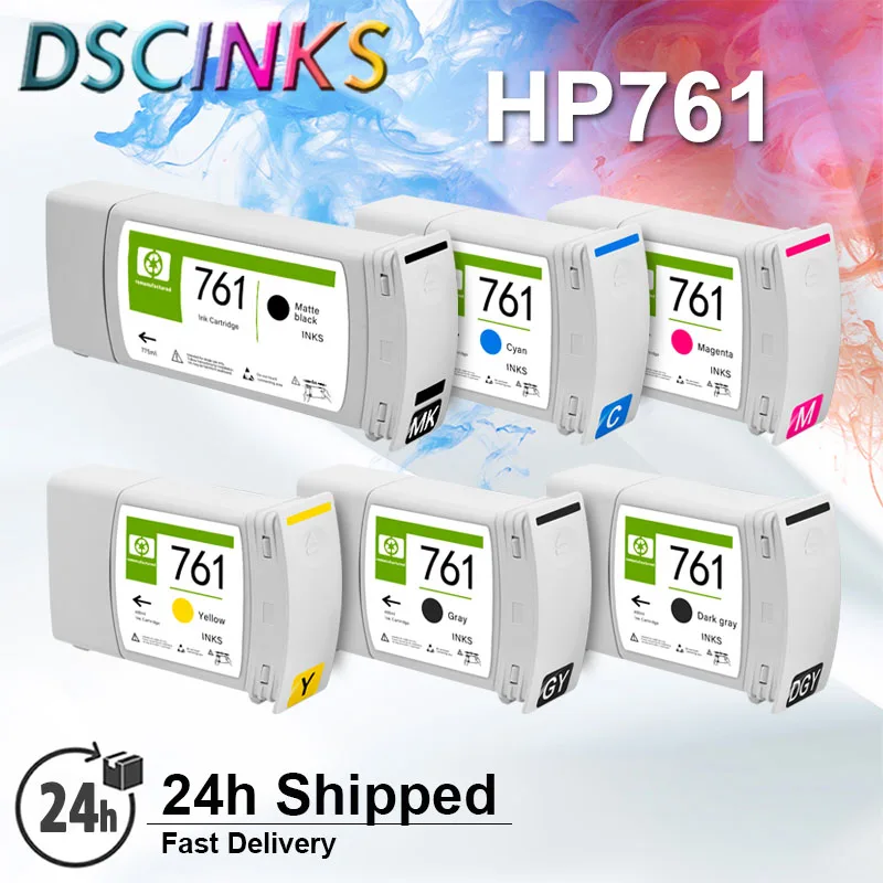 6Colors/Set For HP 761 Compatible Ink Cartridge Full With Pigment Ink For HP DesignJet T7100 T7200 Printer 6Colors