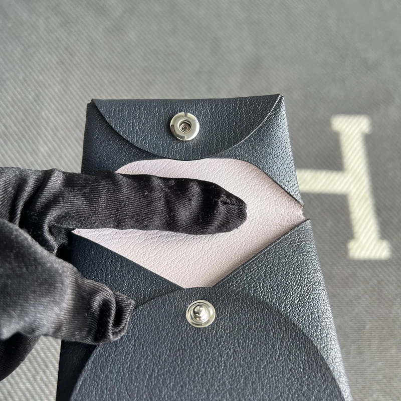 Genuine Lambskin Small Square Bag Light Purple Pink Button Document Coin Purse Deep Sea Blue Contrast Color Matching Card Holder