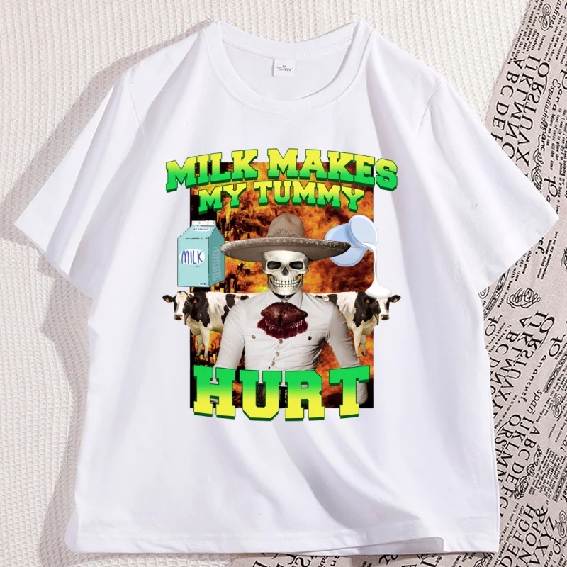Milk Makes My Tummy Hurt Graphic T  Shirts High Quality Cotton Short Sleeve T-shirt Man Casual Loose Comfortable Tshirts Clothes