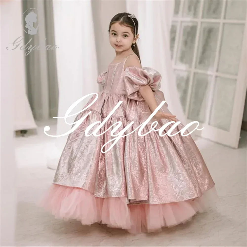 Classic Princess Elegant Long Ball Formal Flower Girl Dress Floor Length Pleat A Line Simple First Communion Gown Customized