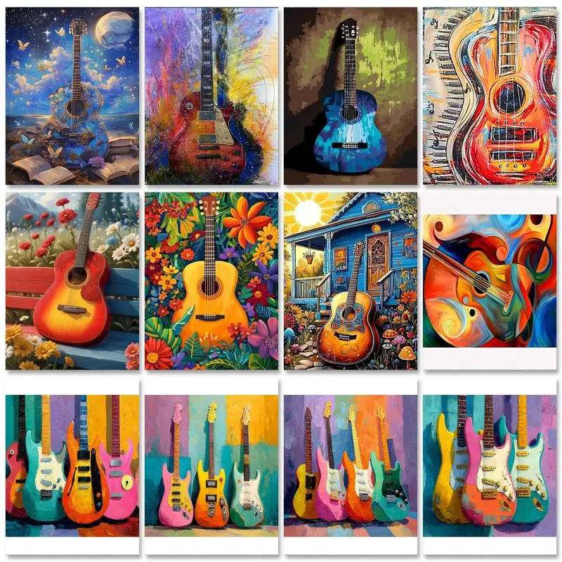 

GATYZTORY Abstract Paint By Numbers Colorful Guitar For Adults Kids Picture Drawing Adults Crafts Diy Set Unique Gift Home Decor
