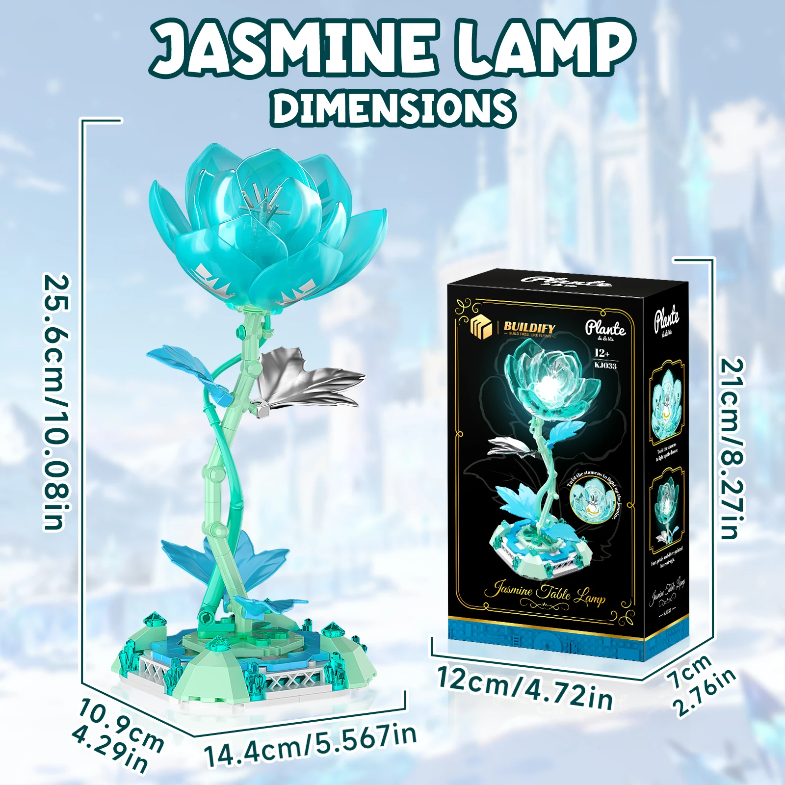 Juego de bloques de construcción de lámpara de mesa de jazmín, juguete en forma de flor con luz LED, decoración creativa del hogar y luz nocturna para niñas