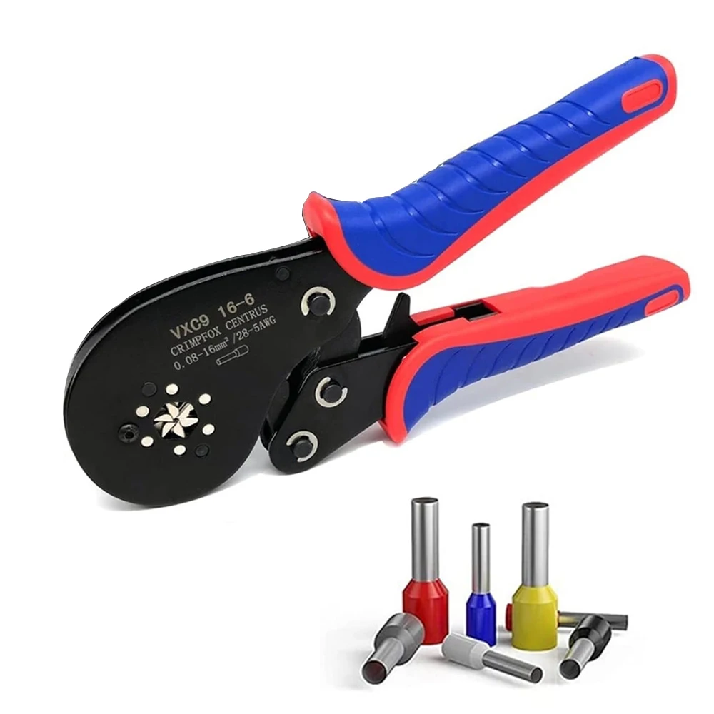 

Ferrule Crimping Tool,Self-Adjusting Hexagonal Wire Crimper Plier VXC9 16-6 For AWG 28-5(0.08-16mm²),Ratchet Wire Crimping Tool