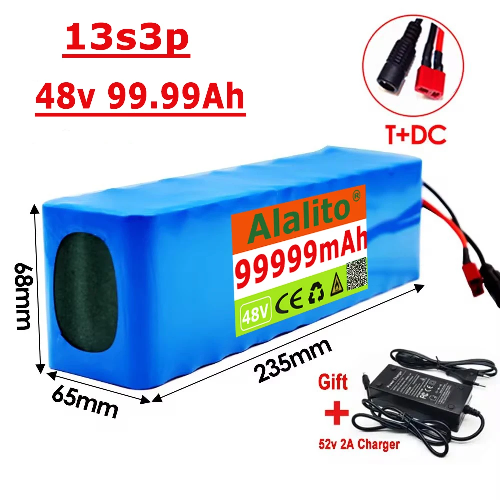 

13S3P 48V Battery 99.99Ah Lithium-ion Battery Pack with 1000W BMS for 48V E-bike Electric Bicycle Scooter+54.6V Charger