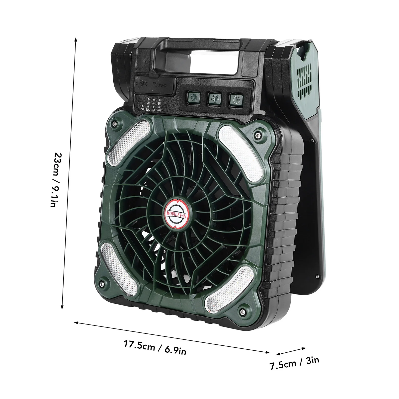 مروحة التخييم بالطاقة الشمسية من النوع C شحن محرك بدون فرشاة LED تعمل بالطاقة الشمسية مؤقت مروحة منخفض الضوضاء 4.5 متر/الثانية للأنشطة الخارجية