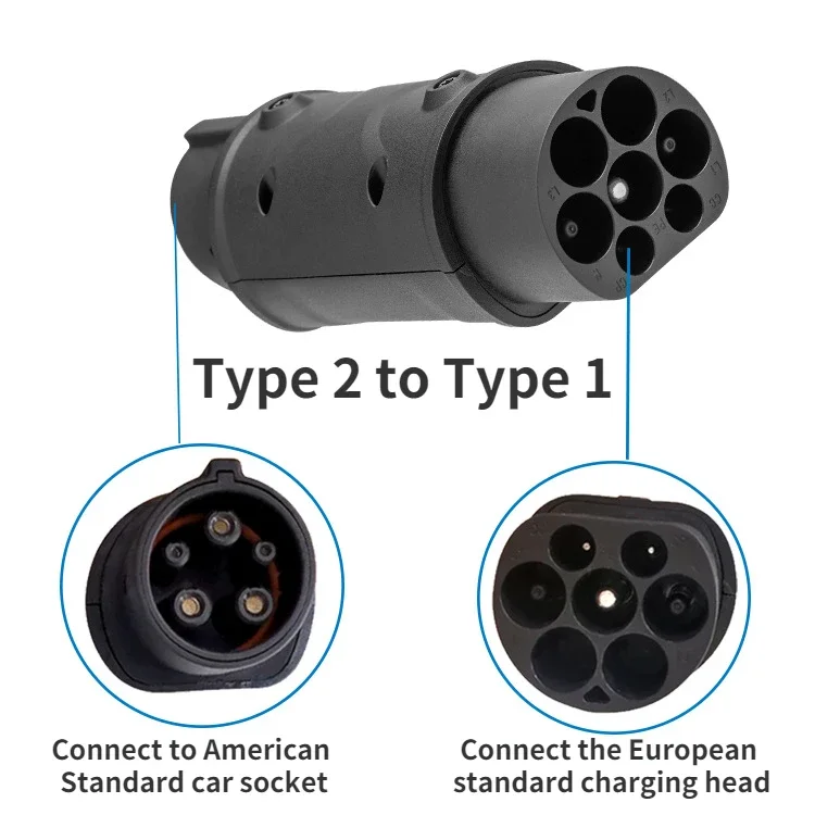 New energy J1772 electric car European standard to American standard conversion head type2 to type1 charging gun adapter EVSE