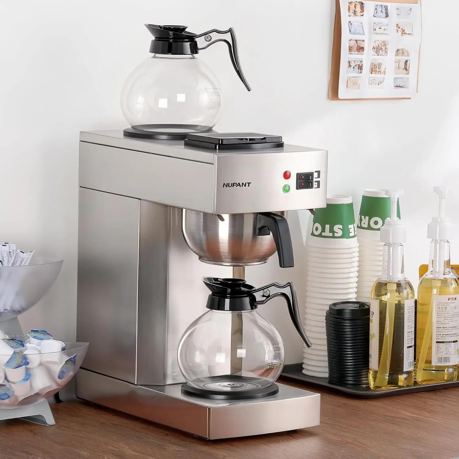 12-Cup Coffee Maker 1.8L Commercial Drip Coffee Maker Pour Over Coffee Machines with 2 Glass Carafes and 2 Warmers Plate Stainle