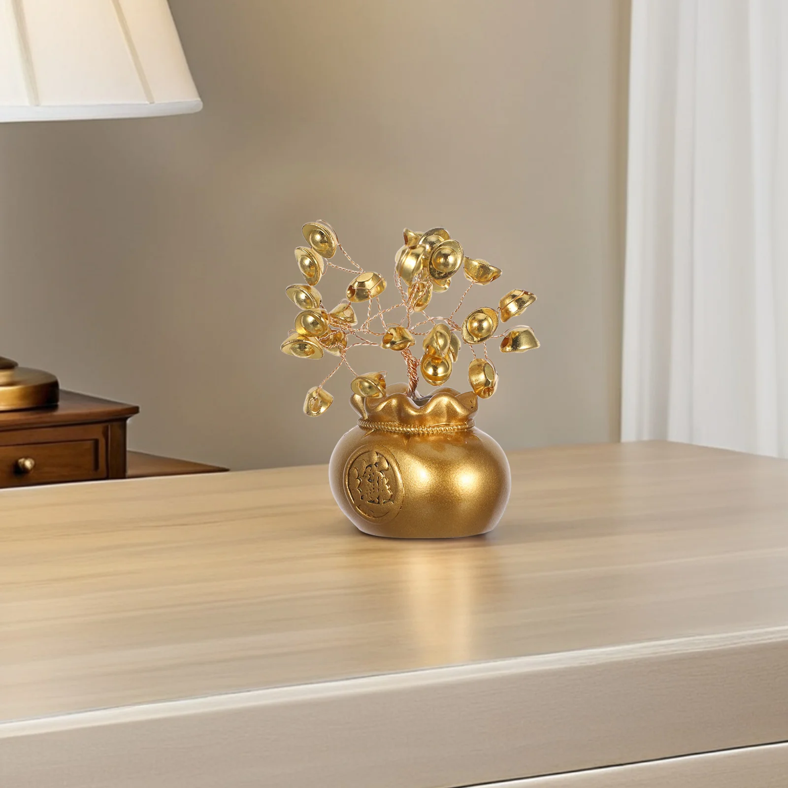 

Faux Bonsai Tree for Desk Zinc Alloy Lucky Tree Decorative Greenery Indoor Feng Shui Prosperity Symbol Modern Luck Enhancement