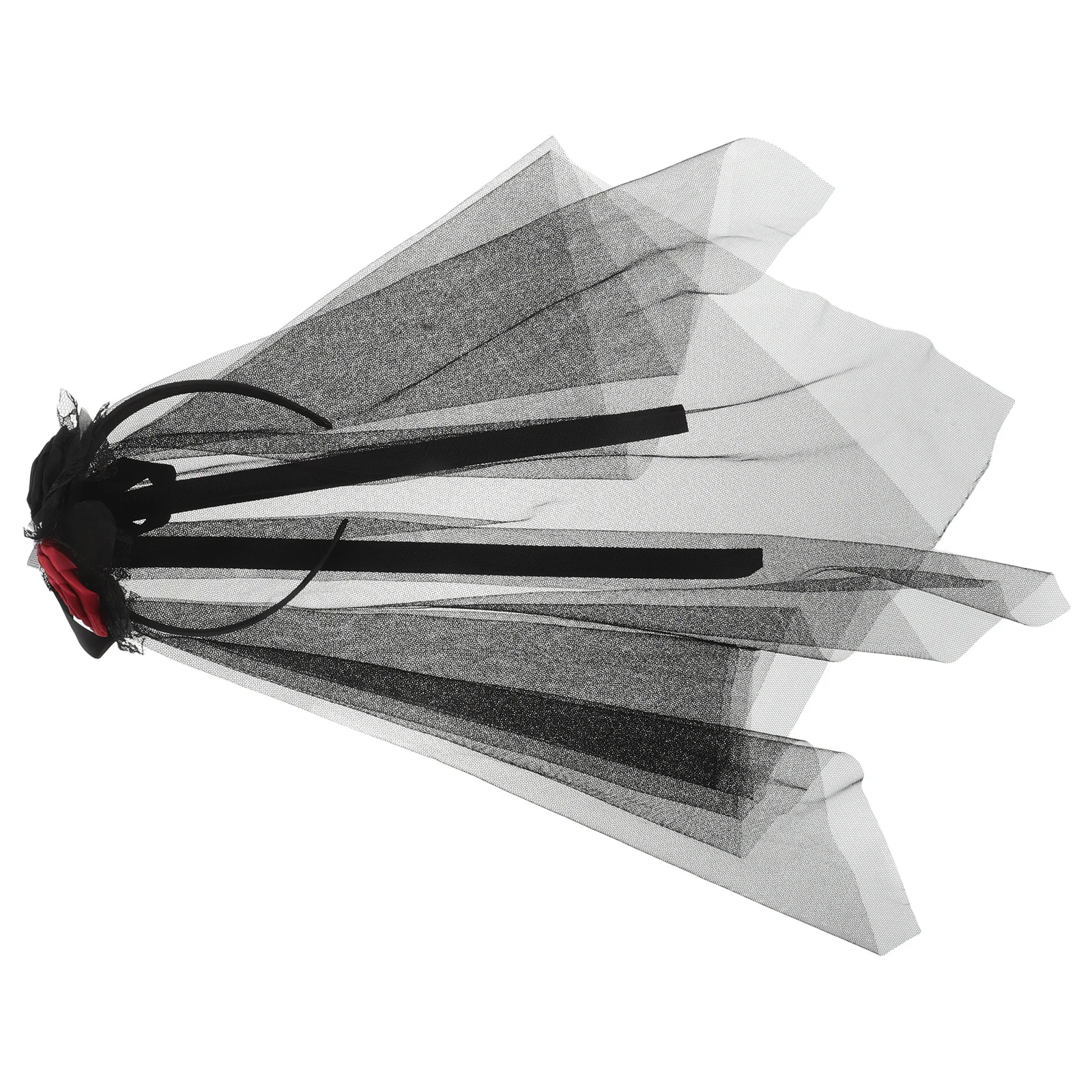 

Elegant Halloween Ghost Bride Headband Black Mesh Veil Rose Flowers Day of The Dead Costume Party Accessories Veil on Headband