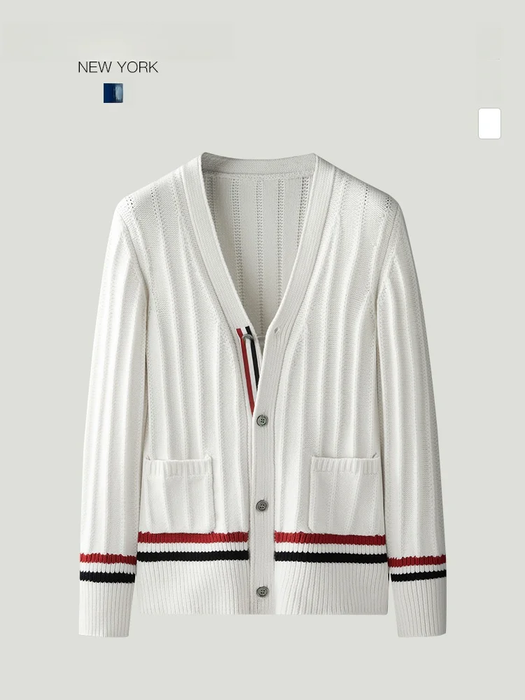 

Men's Woolen Knitted Sweater Casual Striped Open Cardigan Outerwear Autumn Winter New Sle Comfortable Soft Material