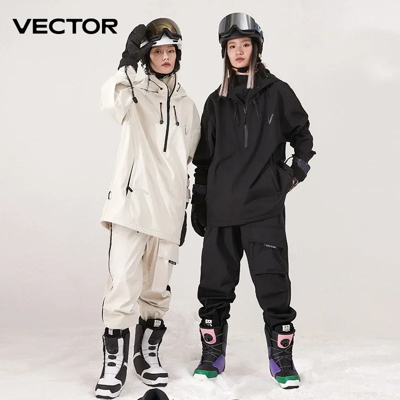 Mannen Vrouwen Effen Kleur Ski-jas Skibroek Warm Winddicht Winter Overalls Hoodie Waterdichte buitensportkleding Snowboard