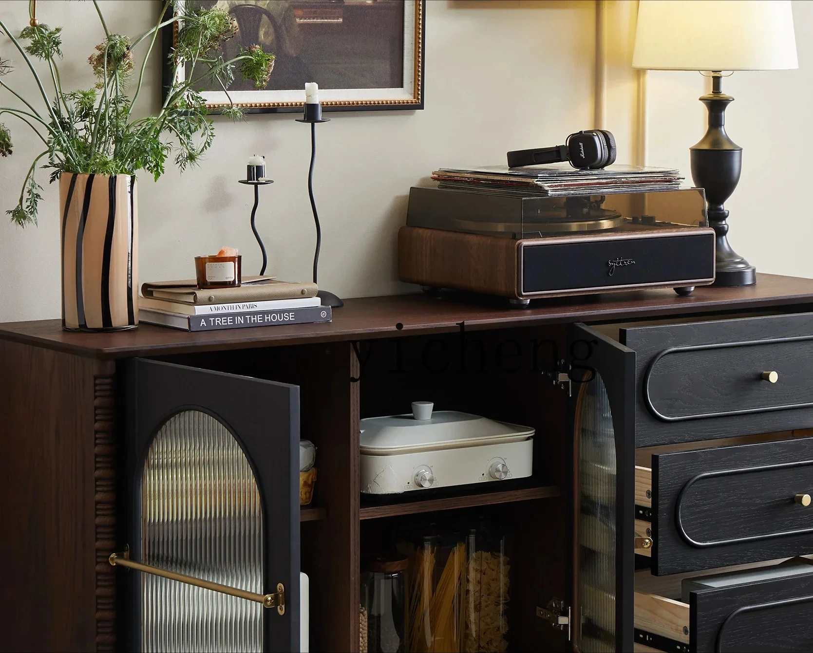 

XL1 retro solid wood dining side cabinet living room wall storage cabinet cabinet locker