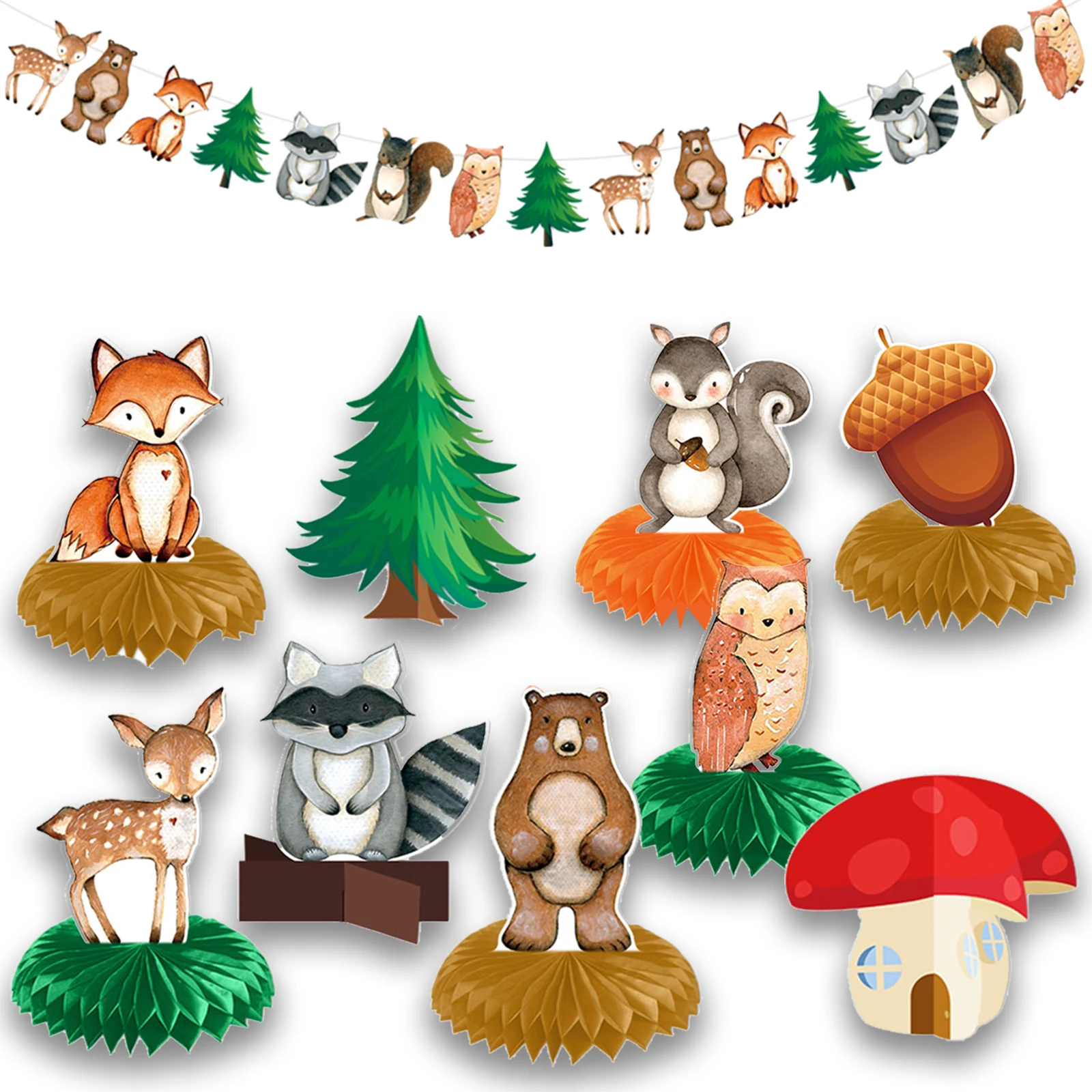 10 Pcs Jungle Animals Party Decoration with Honeycomb Centerpieces for Shower Wild Forest Theme Birthday Party Decor Supplies