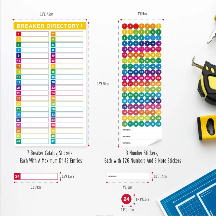 Waterproof Electric Switch Digital Stickers, Self-Adhesive Colorful Circuit Breaker Panel Classification Marker Labels