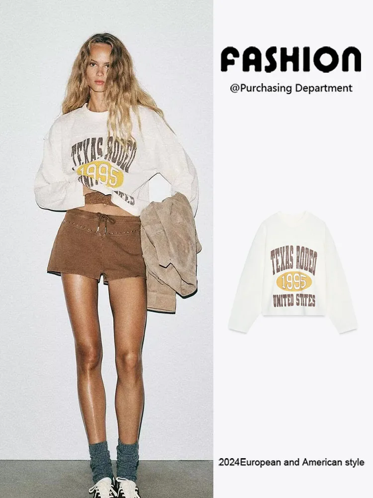 

New Autumn Women's Casual Long Sve round Ne Printed Sweatirt Versatile College Sle Comfortable Faionable Streetwear