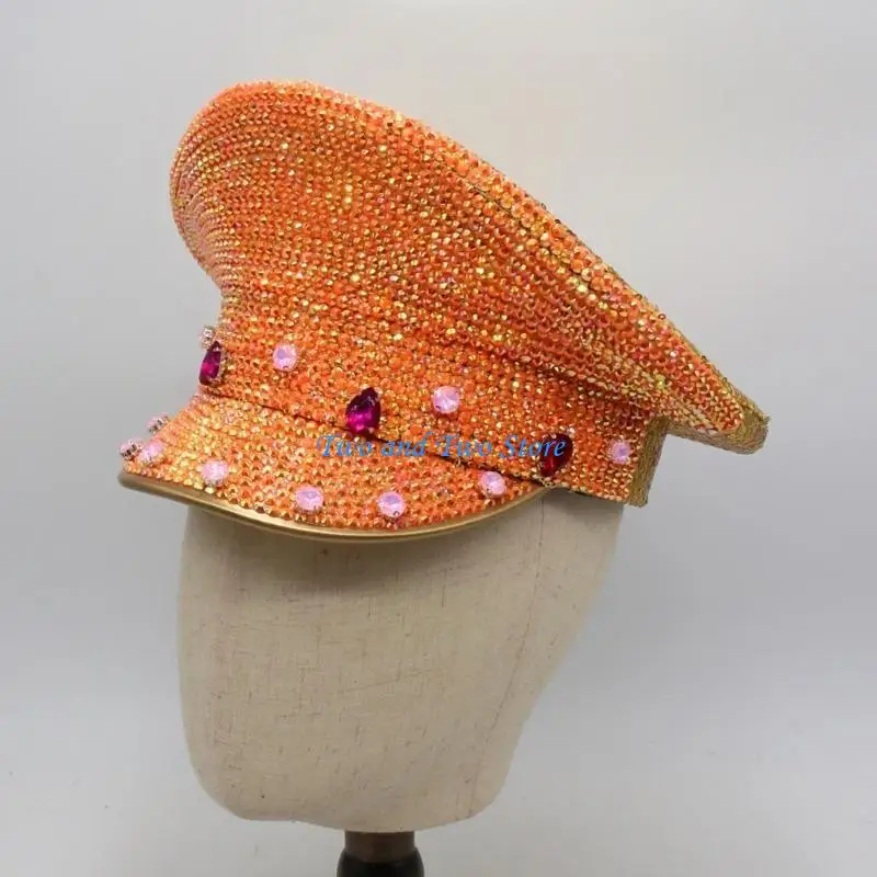 قبعة الكابتن HX6F اللامعة بأحجار الراين اللامعة من الكريستال للمهرجانات الموسيقية #4