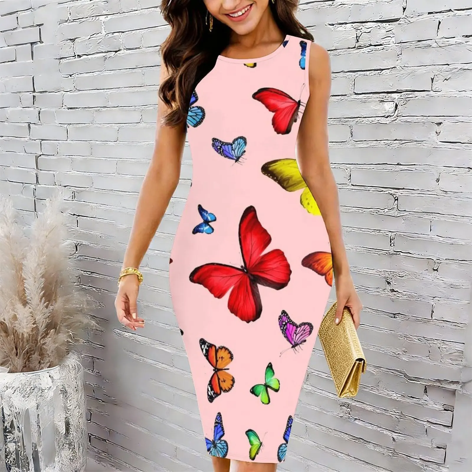 Butterfly Women's Round Neck Tight Hip Wrap Skirt