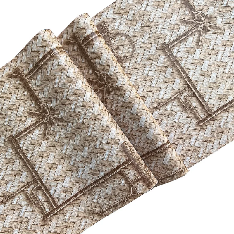 Chinese Style Old Bamboo Mat Pattern Wallpaper Self-Adhesive Retro Style Tea House Restaurant Hotel Study Room Engineering Imita