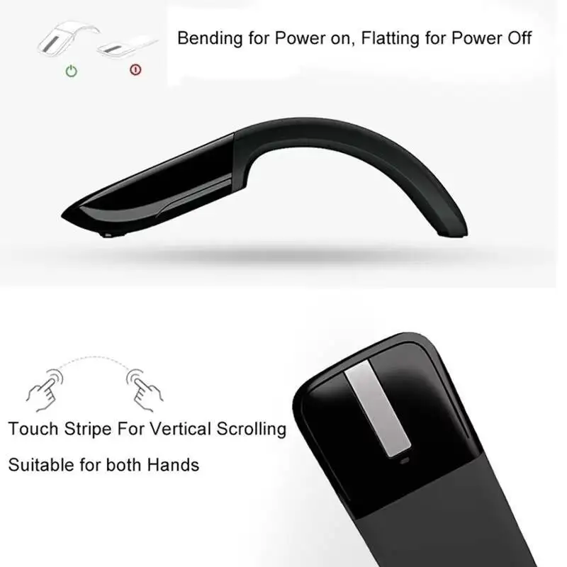 Foldable Bluetooth Wireless Mouse 2.4G Curved Touch Ultra-thin Mouse Ergonomic Design Suitable For Macbook PC Laptop 1200 DPI