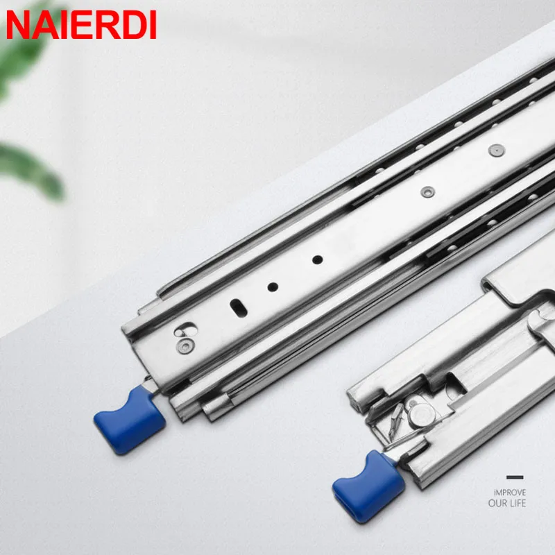 

NAIERDI Heavy Duty Drawer Slides with Lock 120KG Bearing Capacity 3 Fold Full Extension 53mm Wide Industrial Rail Drawer Runners