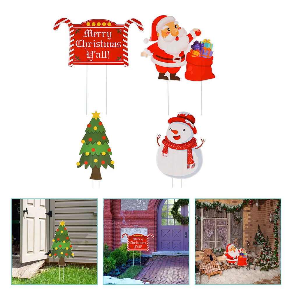 

4Pcs Garden Stakes Christmas Yard Signs Cartoon Lawn Decor Ground Inserted Ornament Outdoor Festive Decoration Festival Supplies