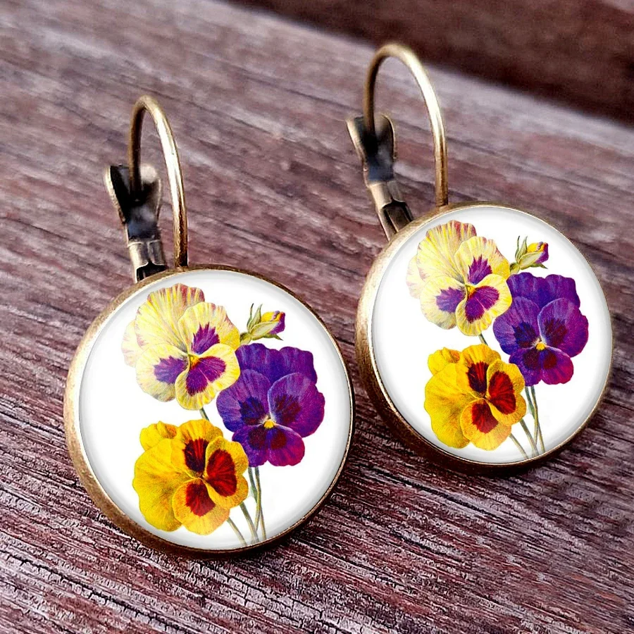 Boho Flower Drop Earrings For Women Cute Small Flower Stud Earrings For GIRL Party Birthday Glass Cabochon Earring Jewelry