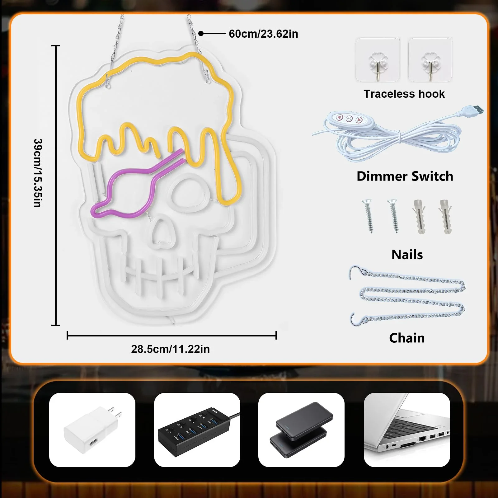 Halloween LED Neon Light Sign, USB-powered, Ajustável, Perfeito Decorações de Parede, Homem Caverna, Jogo, Quarto, Festa