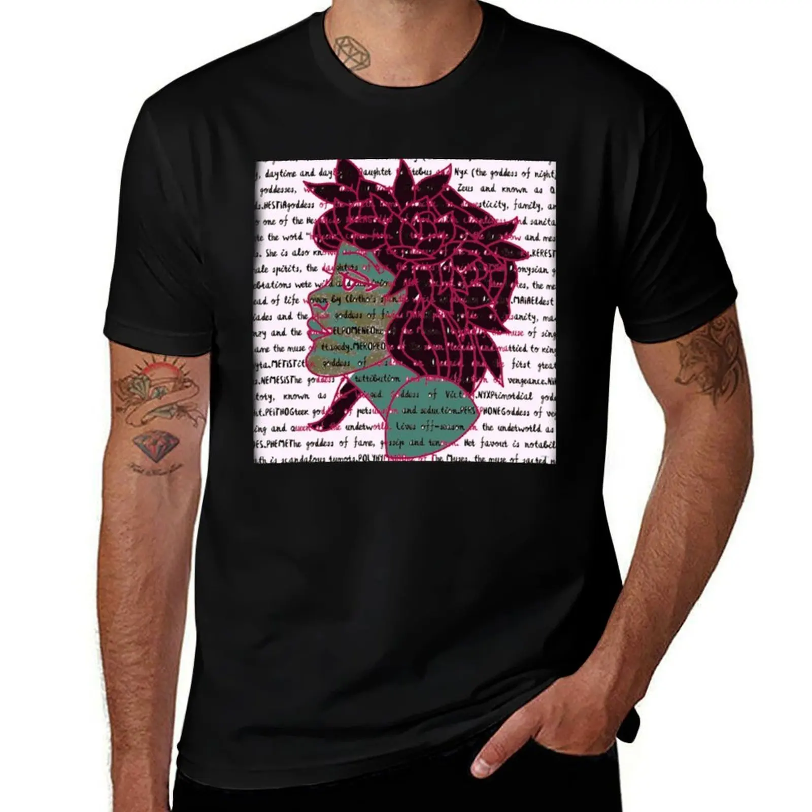 

Pink Greek Goddess Persephone Calligraphy Art T-Shirt summer 2025 Blouse Funny t-shirts mens t shirts pack