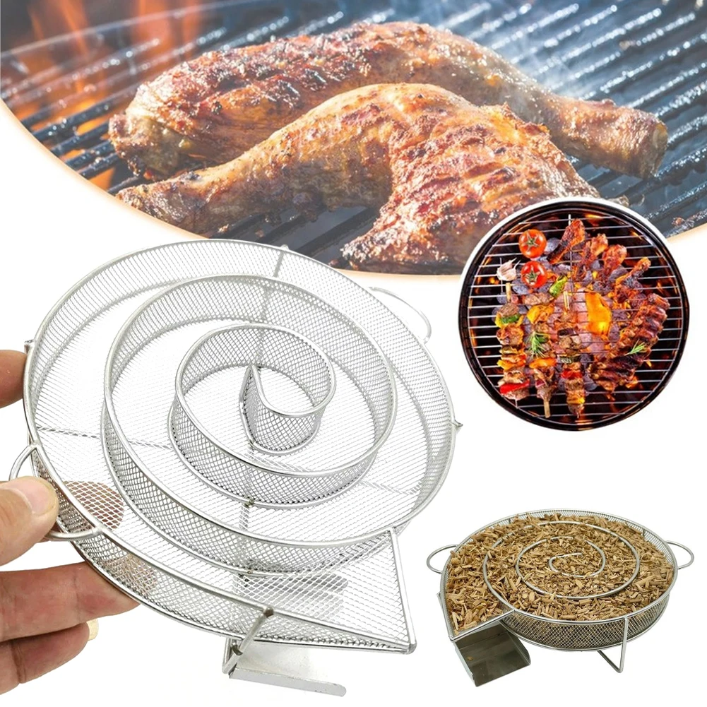 

Stainless Steel Cold Smoke Generator Round Smoke Basket Outdoor Barbecue Charcoal Spice Rack Burn Cooking Stainless BBQ Tools