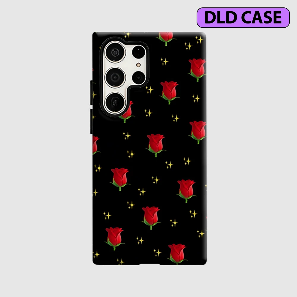 Red Rose Sparkle Phone Case for Samsung Galaxy S26 S25 Ultra S24 S23 Ultra Plus Shockproof Double Layer Tough Back Cover