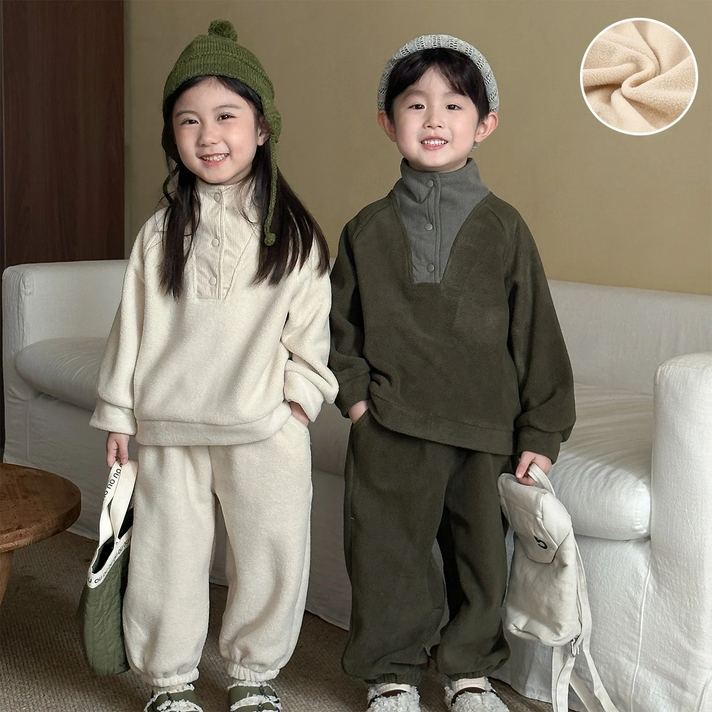 LILIGIRL Herbst Winter Kinder Kleidung Set Fleece Hoodie Und Hosen 2 Stücke Mädchen Anzug Rollkragen Doppel Fleece Kinder Jungen Trainingsanzug