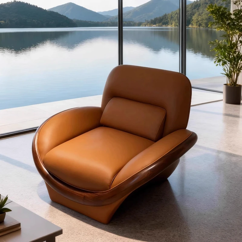 كرسي أريكة فردي من خشب الجوز الأسود الإيطالي البسيط لمشاهير الإنترنت بسيط وحديث وخفيف الوزن وأثاث منزلي فاخر #3