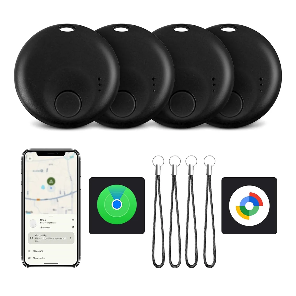 

Air Tags для Android или iOS Двойная система Bluetooth-трекера Смарт-тег, совместимая с iOS Find My или Google Find Hub Локатор предметов