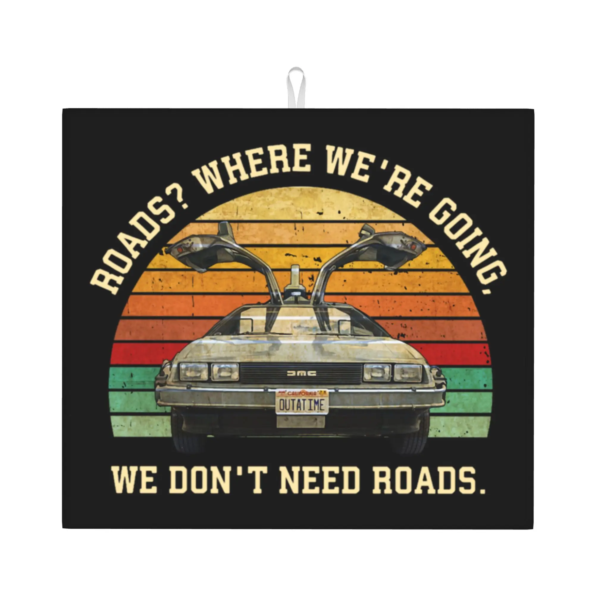 Drying Mat For Kitchen Back To The Future Delorean Car Barware Tableware Oil Proof Reusable  Washable Kitchen Sink Drying Pad