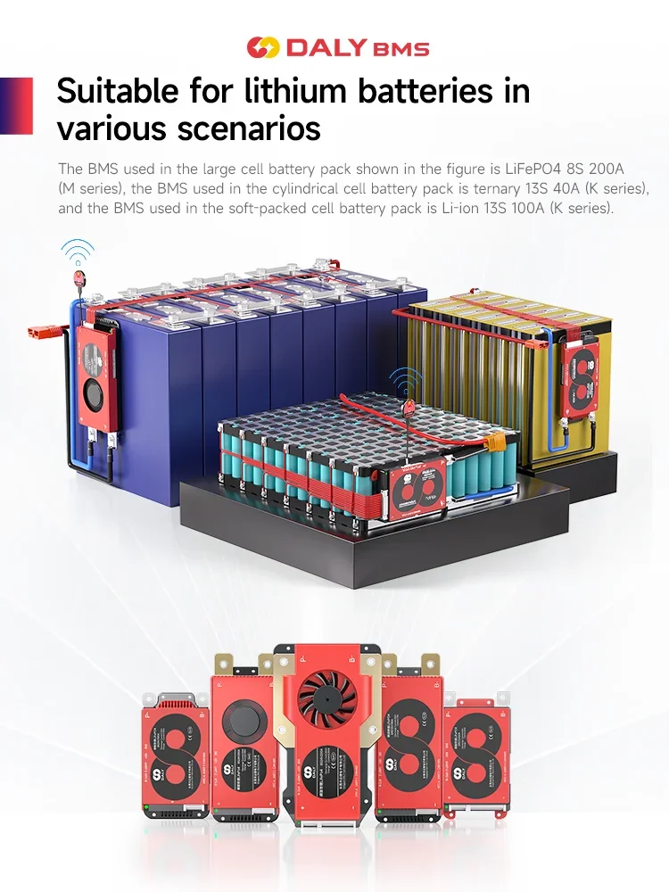 DALY Smart BMS WIFI LiFePo4 4S 8S 16S 40A 60A 100A UART RS485 может параллельно работать с литиевой батареей для хранения энергии в электровелосипеде