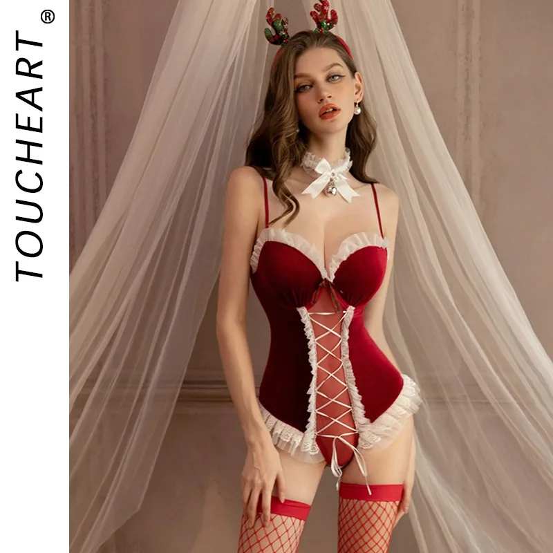 

Toucheart Christmas Erotic Bodysuit Sling Open Crotch Seductive Body Shaping Sexy Pure Desire GirlPremium Intimate Underwear Set