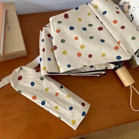 Paraguas automático de vinilo para mujer, sombrilla de lunares de colores, protección solar UV, encantadora, lluvia y sol