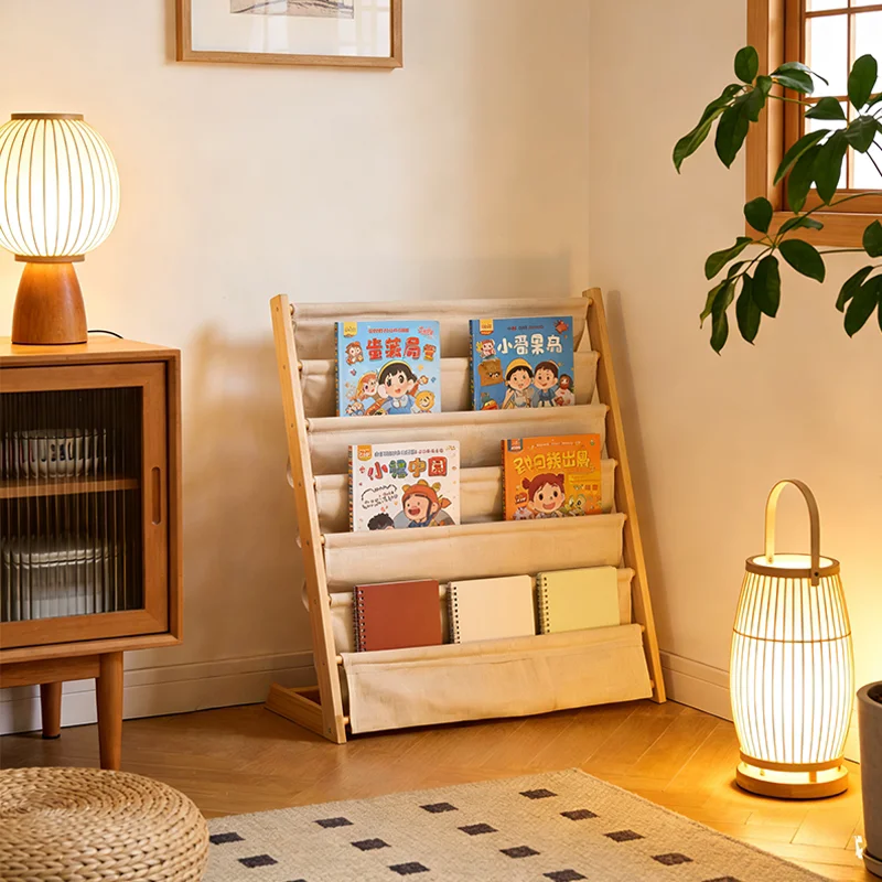 Solid Wood Kids Bookshelf Kindergarten Book Storage Rack Freestanding Reading Organizer Simple Floor Display Shelf for Home