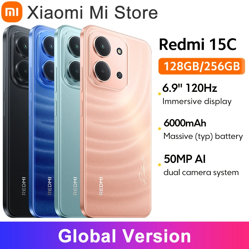 Xiaomi Redmi 15C Global Version Smartphone 50MP main camera 120Hz 6.9" Dot Drop display 33W charging MediaTek Helio G81-Ultra