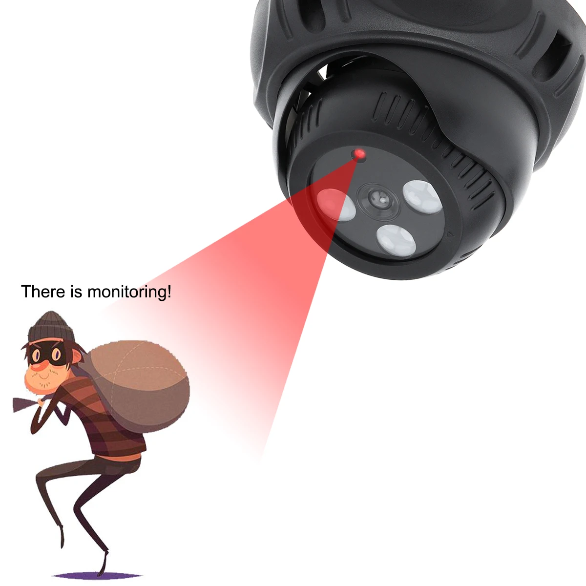 3つのライトを備えた小型のシミュレートされたセキュリティカメラ,点滅するLEDライト,赤色ライト,シミュレーションモニター