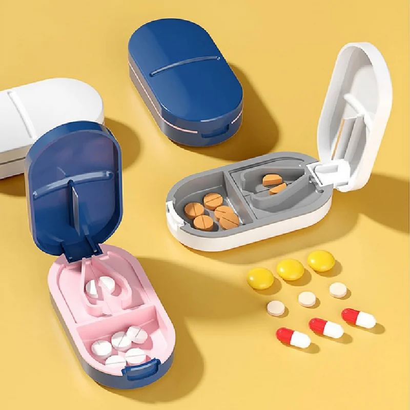 Small Pill Cutter Portable Medicine Box Pill Tablets Container Waterproof Travel Case Pill Splitter Cuts Vitamins Tablet