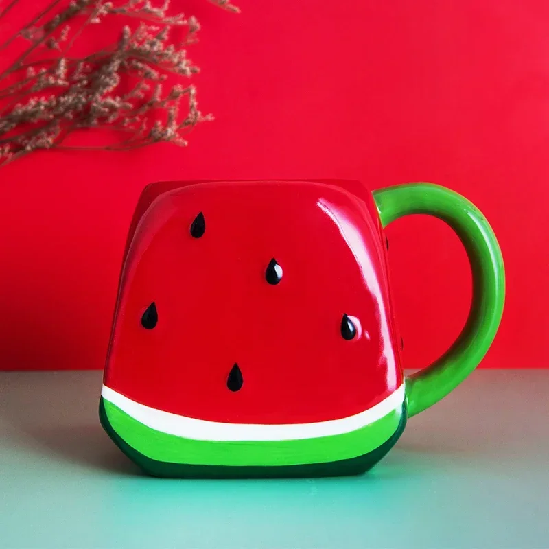 

Creative Red Watermelon Cup Ceramic Net Red Mug Drinking Water Family Lovely Coffee Milk Cup Kawaii Mug