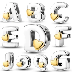 925 Sterling Silver DIY Alphabet Charms Beads LOVE Heart Letter Gift Dangle Fit Original Brand Bracelet Bangle Jewelry Marking