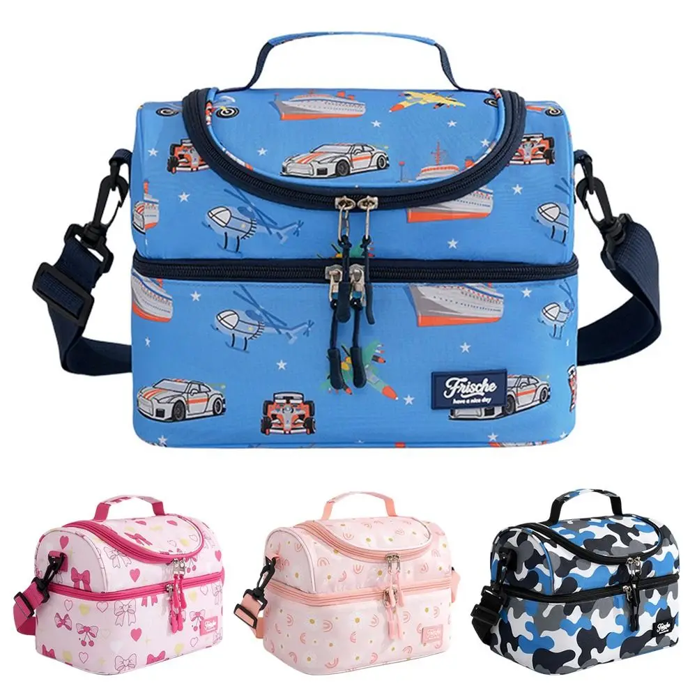 Reusable Double-layer Lunch Bag Leakproof Waterproof Insulated Lunch Box Large Capacity Cartoon Tote Bag for Toddlers