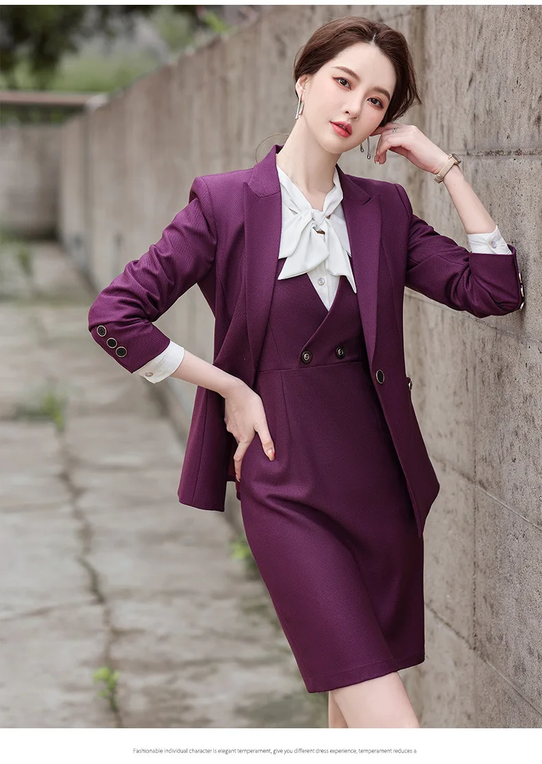 Women\'s Professional Suit Coat and Dress Set White Collar Casual Fashion Temperament Workplace Spring and Autumn New 2 Pcs Suit