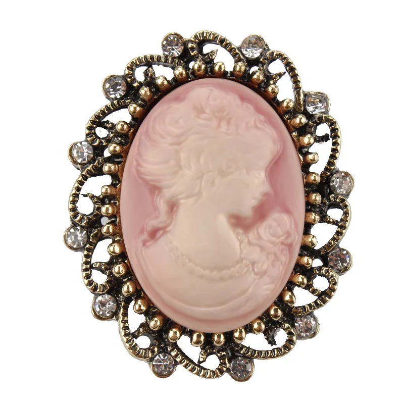 Factory Direct Queen Head Crystal Cameo Brooches Women\'s Fashion Style Elegant Portrait Brooch Pins Wedding Jewelry Vintage Gift