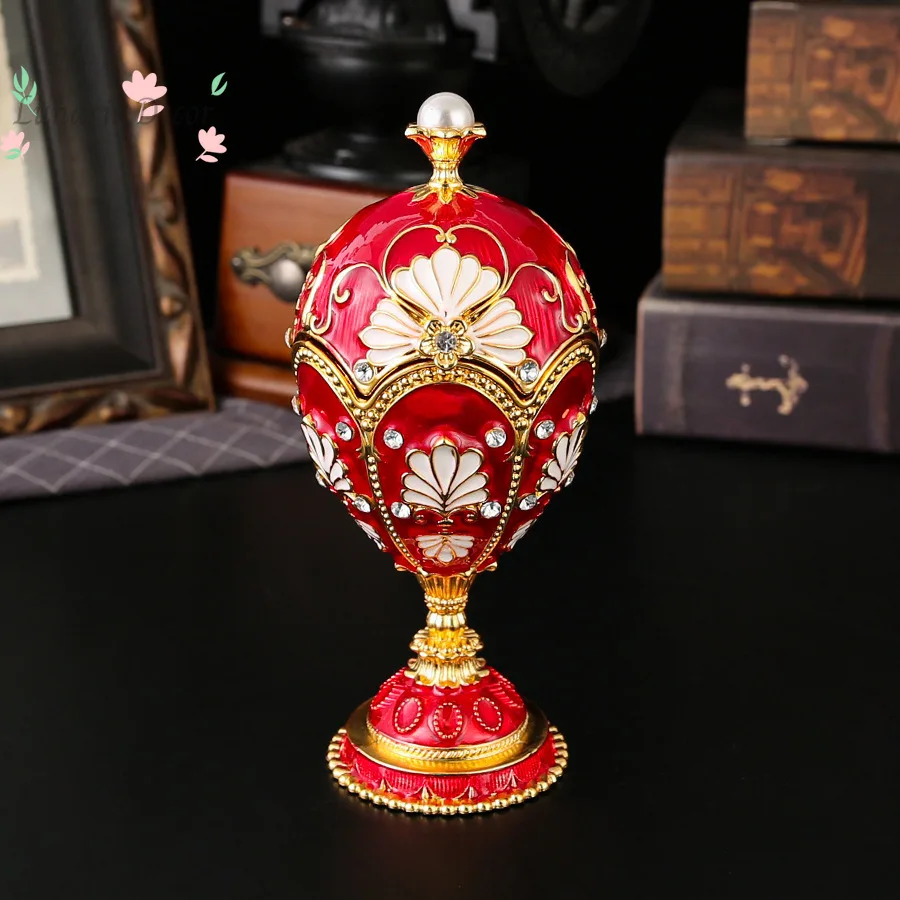 Caja de Joyería con Huevo Ruso Esmaltado, Caja Decorativa con Huevo Fabergé, Patas Altas