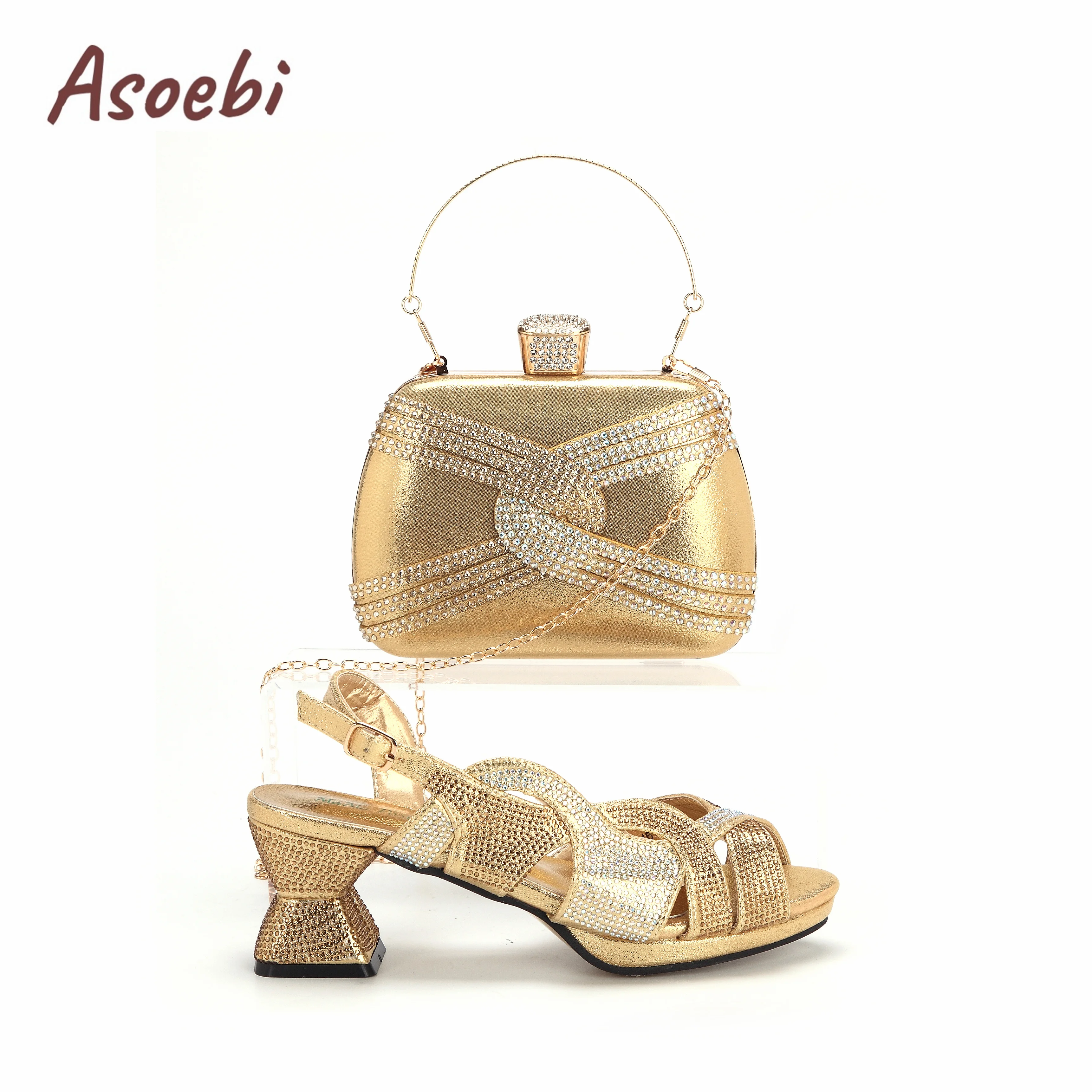 

Новое поступление, женские сандалии на квадратном каблуке, украшенные блестящим кристаллом, для африканских женщин, цвет золото